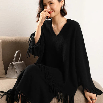 Women's Tassels Long Skirts Autumn Winter 100% Cashmere Knitwear Soft Warm Retro Casual Clothing Versatile Hide Fat Make Slim PlatiNum