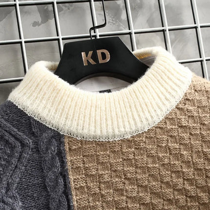 Fashion Mens Warm Knitted Sweaters Patchwork O Neck Knit Pullovers Autumn Winter Korean Streetwear Pullover Casual Mens Clothing