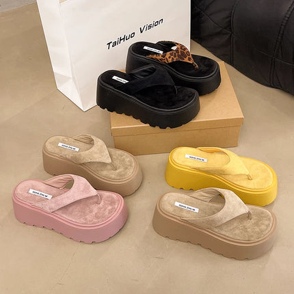 Pantofole da esterno con zeppa Infradito estive da donna con fondo spesso Infradito da spiaggia per il tempo libero a vita alta da esterno in pelle scamosciata