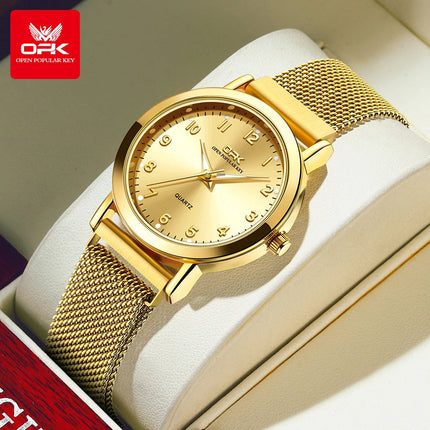 OPK 8115 Orologio da donna Orologio da polso al quarzo originale alla moda semplice Cinturino in maglia di acciaio inossidabile Orologio impermeabile per donna Reloj platinumshop