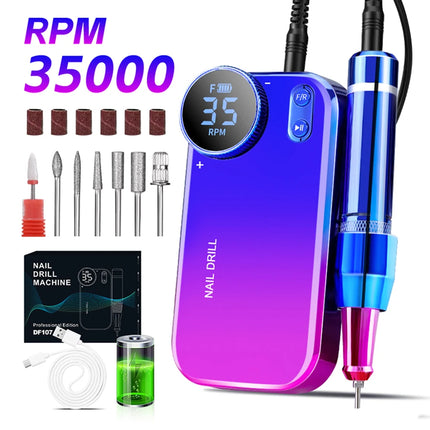 Professional Wireless Charging Electric Nail Drill Machine, 4500mAh Battery, Long Lasting Runtime, Remove Gel Nails, Nail Shaping & Polishing, Manicure Pedicure Kit for Home & Salon Use