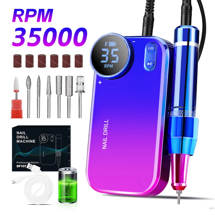 Professional Wireless Charging Electric Nail Drill Machine, 4500mAh Battery, Long Lasting Runtime, Remove Gel Nails, Nail Shaping & Polishing, Manicure Pedicure Kit for Home & Salon Use