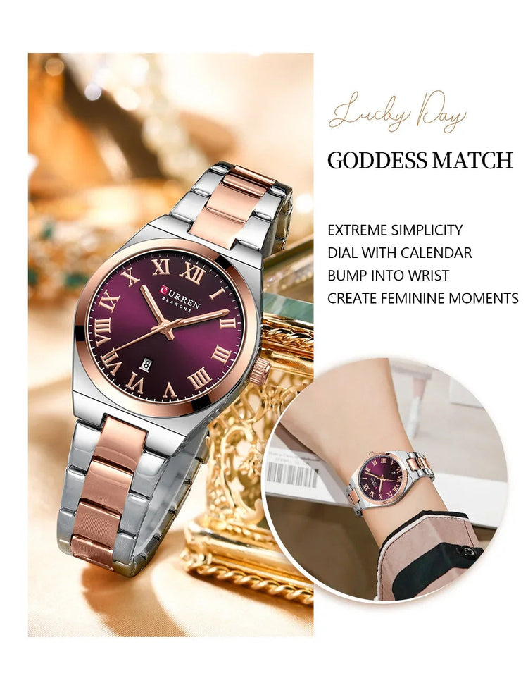 CURREN Orologio da donna, Orologi da donna, Orologi da donna, Abito alla moda impermeabile Bracciale in acciaio inossidabile Orologi analogici Data platinumshop