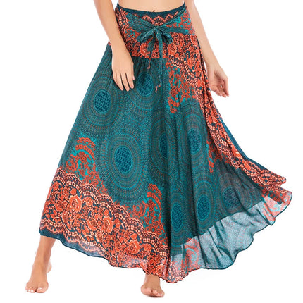Boho Gonne Donna Rayon Beach Abito lungo Estate Bohemian Jupe Longue Femme Elastico in vita Stampa Fasciatura floreale Halter Hippie platinumshop