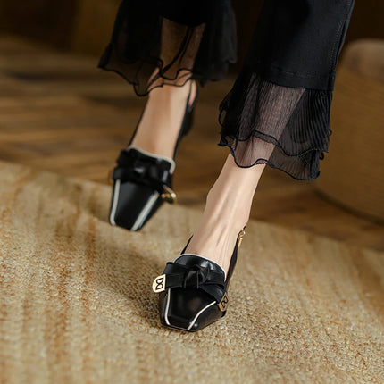 【JOCHEBED HU】2026 New Summer Retro Women's High Heels Thick Heel Square Toe Back Empty Shoes Trend 33-46