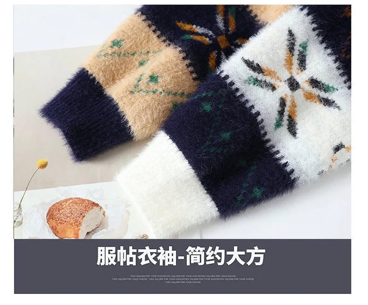 High Quality Sweater New Fashion Trend Printed Thickened Warm Knitted Sweater Autumn/winter Men's Casual Loose Sports top