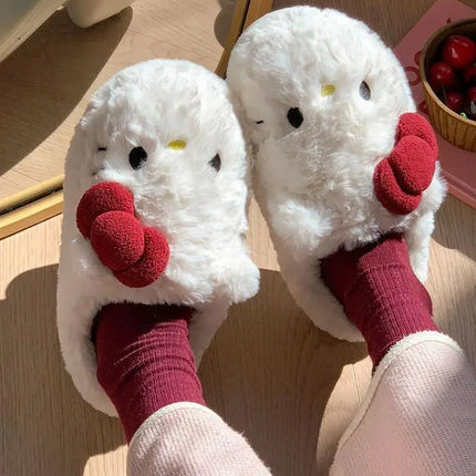 San-Rio Cute Girls Plush Slippers Cartoon Hello Kitty Winter Women Warm Cotton Shoes Female Kawaii Home Thick Sole Shoes Outdoor