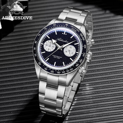 ADDIESDIVE New Quartz Watch Luxury VK64 Chronograph Men Wristwatches BGW9 Luminous Diving 100m Waterproof 316L Stainless Steel