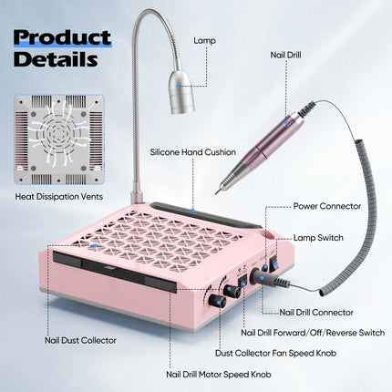 Professional Portable Multi-function 80W Nail Dust Removal Lighting Intelligent 4-in-1 Nail Lamp Grinder Dust Collector Machine