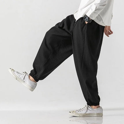 Pantaloni Harem in cotone e lino Pantaloni estivi larghi in tinta unita stile giapponese Pantaloni leggeri comodi e traspiranti casual da uomo