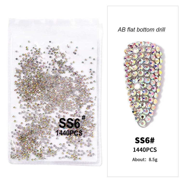 1440pcs Nail Clear/AB Glass Strass FlatBack Crystal Rhinestone (SS3-SS20)3D Nail Gem Stones Non-HotFix Nail Rhinestone 1.3-4.8mm