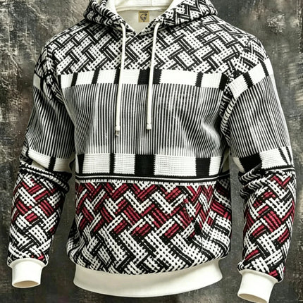 Unisex 3D Print Hoodie Ethnic Knit Geometric Pattern Pullover Long Sleeve Kangaroo Pocket Casual Autumn Winter Sweatshirt