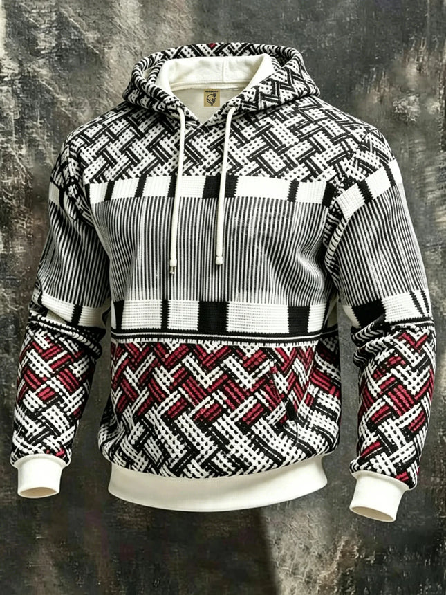 Unisex 3D Print Hoodie Ethnic Knit Geometric Pattern Pullover Long Sleeve Kangaroo Pocket Casual Autumn Winter Sweatshirt