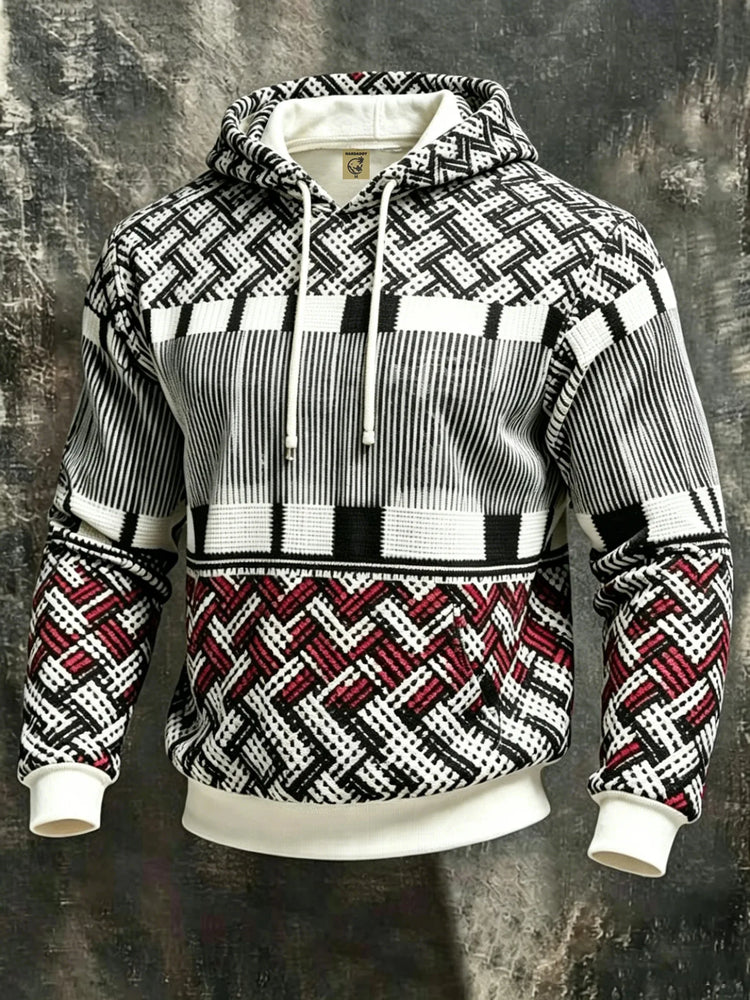 Unisex 3D Print Hoodie Ethnic Knit Geometric Pattern Pullover Long Sleeve Kangaroo Pocket Casual Autumn Winter Sweatshirt