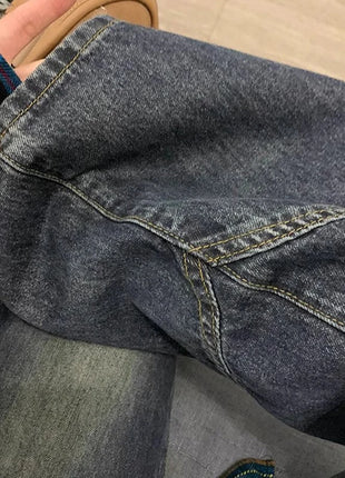 Y2K Spicy Girl Dark Series Jeans a gamba larga da donna New High Street Splicing Pantaloni svasati dimagranti a vita alta larghi