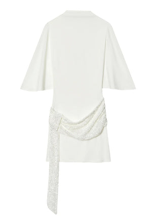 HH 2026 Abito Corto Elegante da Donna Bianco con Maniche Corte, Schiena Scoperta e Decorazioni in Paillettes, Mini Abito Sexy alla Moda per Feste platinumshop