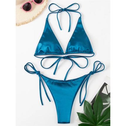 Sexy 13 colori Halter Satin Bikini brasiliano Donna Costumi da bagno Costume da bagno femminile Bikini a due pezzi Bagnante Costume da bagno Swim V4966 platinumshop
