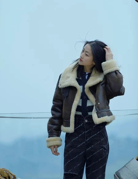 2025 New Autumn Winter Women Faux Lamb Fur Short Jacket Vintage Female Moto Biker Zipper Thick Warm Coat Fleece Outwear