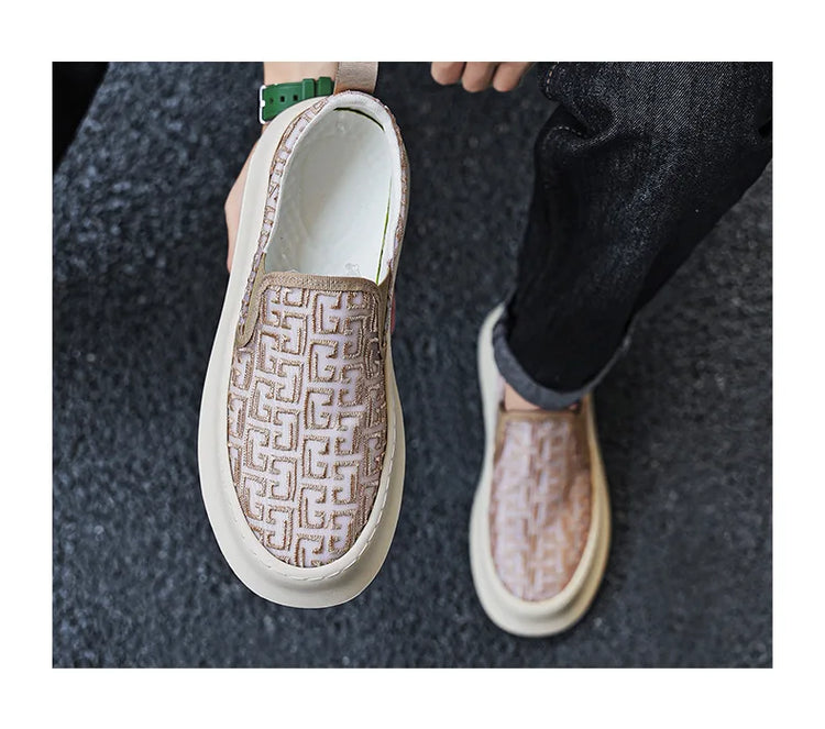 2025 Autumn New Fashion Shallow Mouth Casual Canvas Shoes for Men Breathable Comfortable Niche Design Versatile Chunky Sneakers