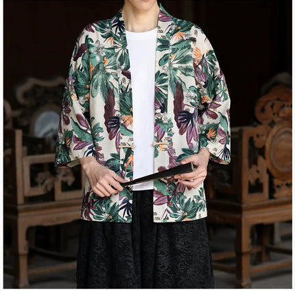 Camicie in Lino Stile Etnico con Stampa Yukata per Uomo e Donna, Abbigliamento Asiatico, Kimono Giapponese Harajuku, Camicie Retrò da Uomo