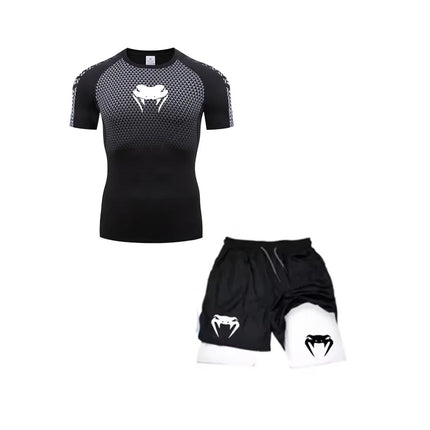 Set di compressione Anime Venom Magliette da palestra per allenamento da uomo Pantaloncini da corsa traspiranti Set di abbigliamento sportivo Rash Guard ad asciugatura rapida platinumshop