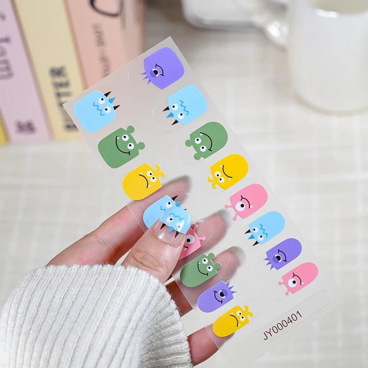 16Tips Semi Cured Leopard Print Gel Nail Stickers Chic Maillard Color Nail Strips Patch Self-adhesive UV Lamp Need Press On Nail