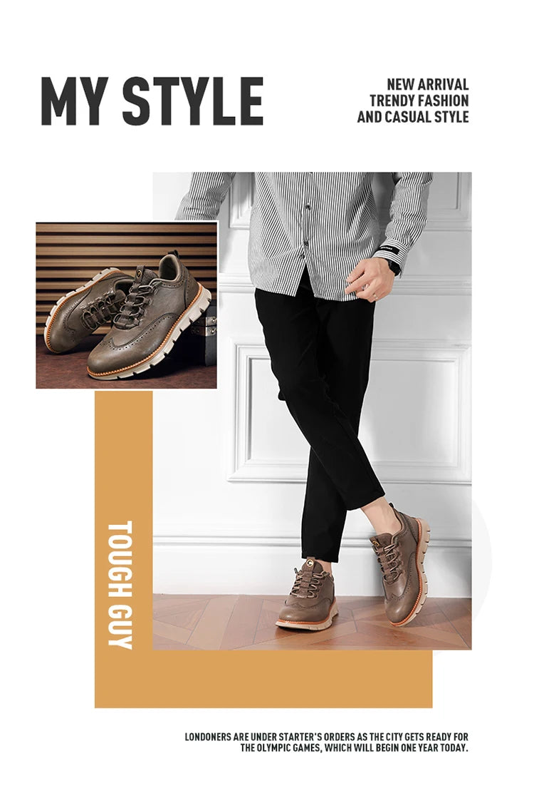 Men's Leather Casual Oxford Shoes, Breathable Anti-Slip Soft Sole Fashion Sneakers for Business Walking and Daily Wear