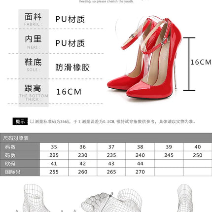 Sexy 16cm Extreme High Heels Pumps Shoes Woman Fashion Key Black Red Heeled Dance Party Wedding Office Shoes Ladies Large Size PlatiNum