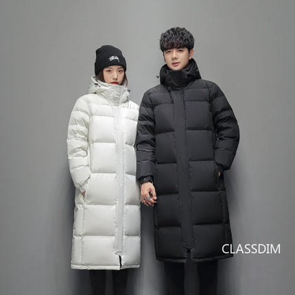 New Winter Men Long Puffer Jackets Hooded Duck Down Coats Unisex Casual Down Jackets Couples Outdoor Windproof Warm Jackets 3XL