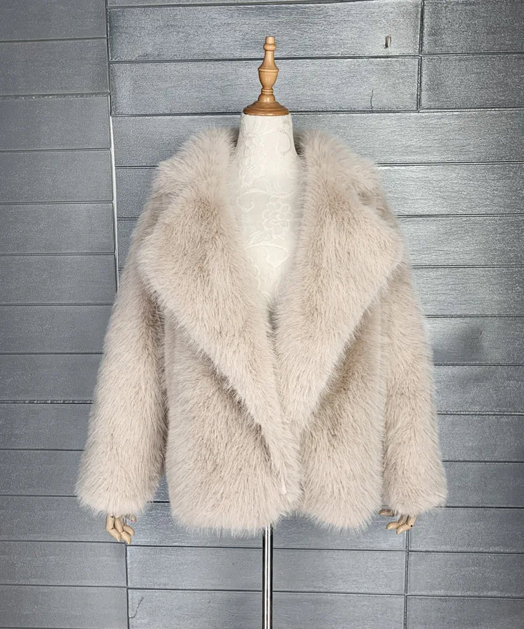 ZADORIN Korean Style Winter Warm Coat Women Mid Length Lapel Loose Faux Fox Fur Coat Luxury Overcoat Fluffy Fur Jacket Tops