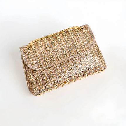 Fashionable Retro Diamond Studded Gold Chain Women's Crossbody Bag Handbag Dinner Bag Underarm Bag Single Shoulder Bag PlatiNum