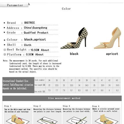 BIGTREE Scarpe 2026 Primavera Donna Pompe Catena di metallo perlato Tacchi alti Grana a quadri Tacchi a spillo Tacchi da donna Scarpe da banchetto di lusso 43 platinumshop