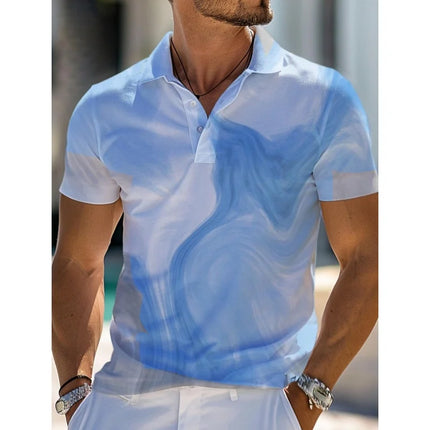 Polo a righe con texture stampata in 3D per uomo Modello sfumato colorato Abbigliamento da uomo Top con risvolto estivo T-shirt a maniche corte larghe