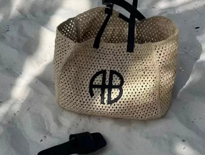 Large Capacity AB Letter Woven Straw Tote Bag, Beach Vacation Women's Striped RIO City Simple Style Casual Travel Bag