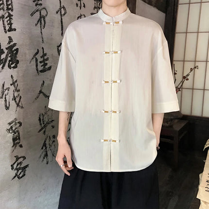 Camicia sottile estiva da uomo in stile giapponese tradizionale retrò in lino a maniche corte traspirante comoda camicia casual da uomo alla moda
