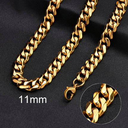 3-11MM Classic Cuban Chain Necklace for Men Women,Silver Black Gold Grey Color Stainless Steel Chains,Basic Punk Jewelry Gift PlatiNum