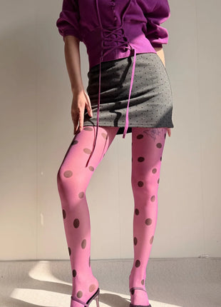 Calze in Seta a Pois Grandi Colorate, Sexy Stampa a Pois, Ultra Sottili, Collant da Donna, Accessori per Gonna JK