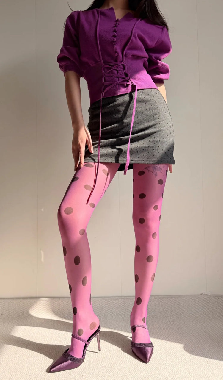 Calze in Seta a Pois Grandi Colorate, Sexy Stampa a Pois, Ultra Sottili, Collant da Donna, Accessori per Gonna JK