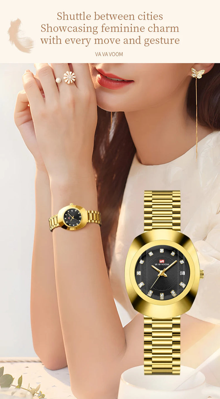 2024 nuove donne orologio ovale 34mm movimento al quarzo in acciaio inossidabile marchio di lusso acqua diamante oro nero vestito casual orologio da banchetto platinumshop