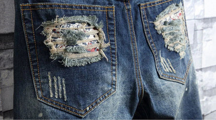 Men Ripped Short Jeans Summer Cotton Knee Length Shorts Breathable Vintage Denim Pants Painted Graffiti Streetwear Cargo Jeans PlatiNum