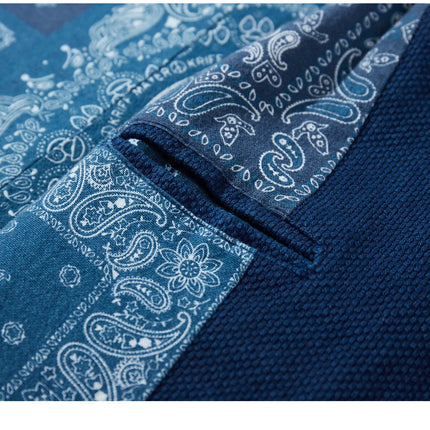 Vintage Lapel Waistcoat Men Autumn Winter New Kendo Fabric Multi-pocket Indigo Jacket Suit Vest Handmade Blue Dyed Cardigan Coat