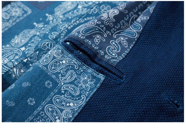 Vintage Lapel Waistcoat Men Autumn Winter New Kendo Fabric Multi-pocket Indigo Jacket Suit Vest Handmade Blue Dyed Cardigan Coat