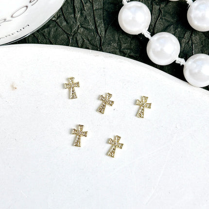 30PCS Multiple Style Shiny Alloy Cross Nail Art Charms 3D Retro Creative Heart Cross Nail Decorations for DIY Y2K Nails Designs