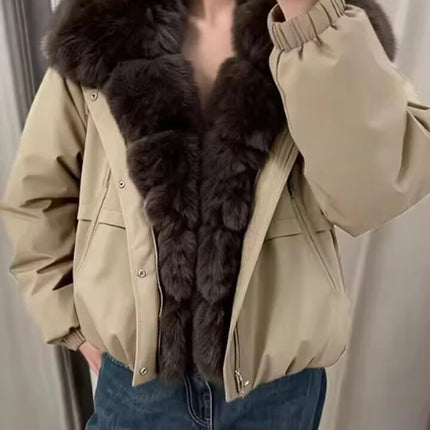 ZADORIN 2026 Detachable Faux Fur Collar Short Parka Winter Jackets Women Elegant Loose Cotton Padded Outerwear Warm Women Coats