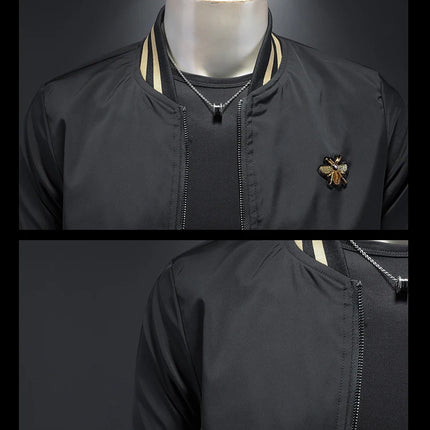 Minglu Spider Embroidery Men's Jackets High Quality Stand Collar Solid Color Sport Casual Spring Autumn Male Coats Plus Size 5XL