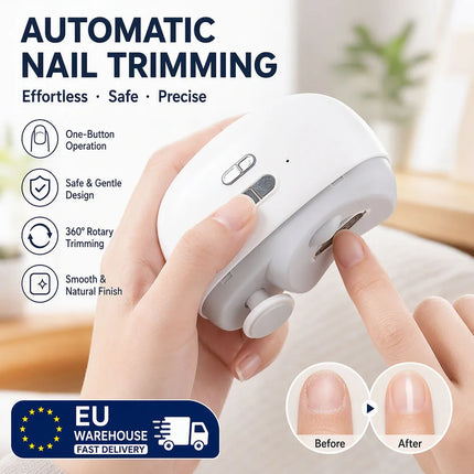 Electric Nail File for Fingernail and Toenail 2 in 1 Trimmer and Polisher Rechargeable Portable Manicure Kit with LED Light for Home Use