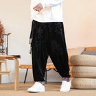 Pantaloni da uomo Kung Fu Tai Chi Pantaloni casual tradizionali da uomo stile cinese retrò allentato fiore scuro drago stampa pantaloni a gamba larga da uomo