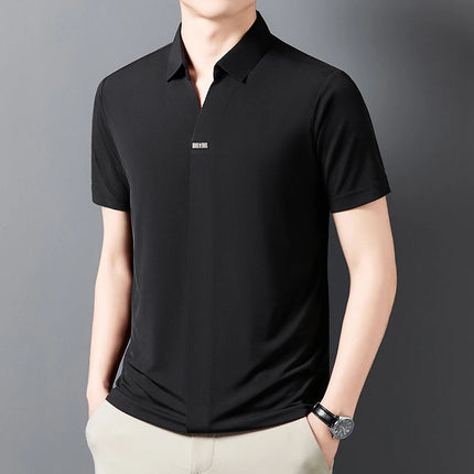 2025 New men's casual and fashionable solid color short-sleeved polo shirt comfortable and versatile summer T-shirt