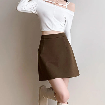 Autumn Winter Anti-Exposure Woolen Mini Skirt Women Korean College Style Short Skirts New Thicken Warm High Waist A-Line Skirt PlatiNum