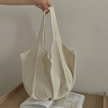 Fashionable Straw Tote Bag Large Capacity Woven Beach Bag Solid Color Casual Square Beach Bag